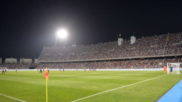 A photo taken at Morocco's Stade de Tanger during a game between Monaco vs Paris SG in 2017